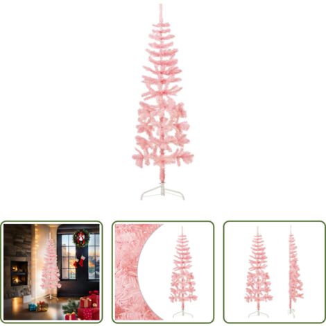 Decoración de Navidad -  Medio árbol de Navidad artificial con soporte rosa 180 cm