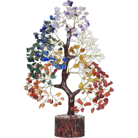 Decoración de oficina – Árbol de la prosperidad de cristal colorido – 26 cm – Con piedras flexibles – Multicolor/Blanco/Rojo – Peso 300 g
