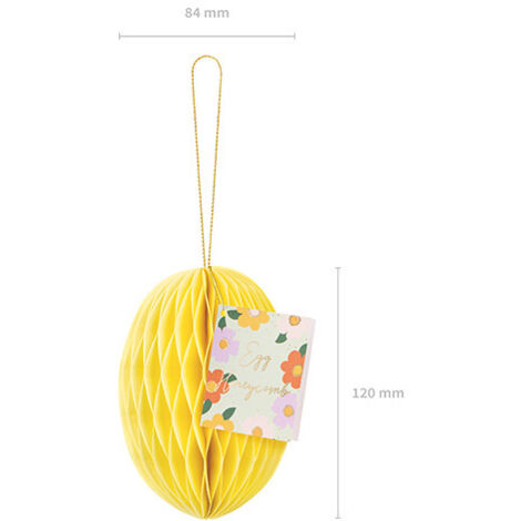 Decoración de papel nido de abeja Huevo, amarillo, 12 cm