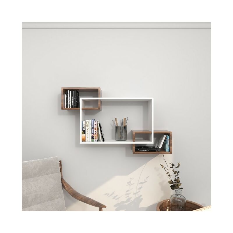 

Decoracion de pared Caballo - Estanterias - con estantes - de pared, oficina, sala de estar - Blanco, Wenge en Madera, 100 x 20 x 59,2 cm