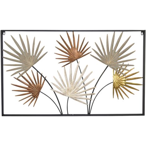 Decoración de pared con estampado de hojas multicolor en metal 100x5x60 cm DEC05070