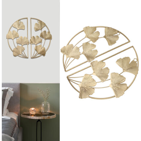 Decoración de pared con hojas de ginkgo dorado [Arte de pared de hierro dorado] – Decoración nórdica de lujo de 2 piezas para sala de estar, oficina o dormitorio.