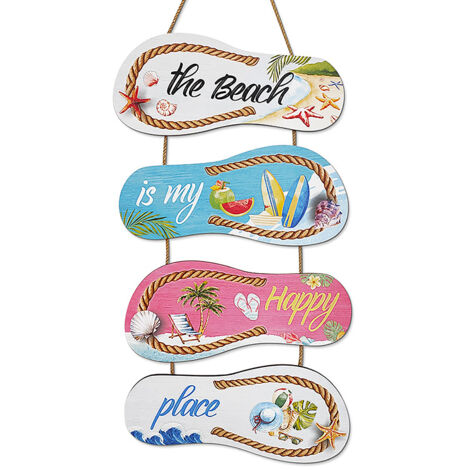 Decoración de pared con motivos de surf y vacaciones – decoración de puerta con motivo de tabla de surf, chanclas coloridas para montaje en pared, puerta con diseño de océano hawaiano, 50 cm