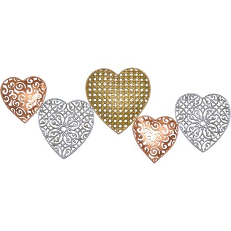 Decoración de Pared “Corazones” Trío Metálico Cobre, Oro y Plata DEC050020
