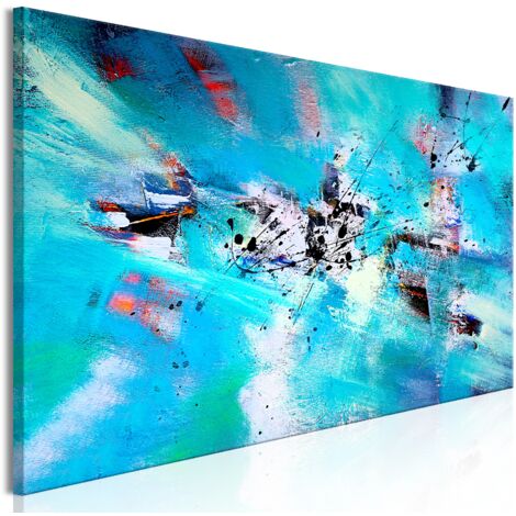 Decoración de pared cuadro en lienzo impresión premium en 1 parte sobre marco de madera Motivo El placer de la nieve 135x45 cm 110013374