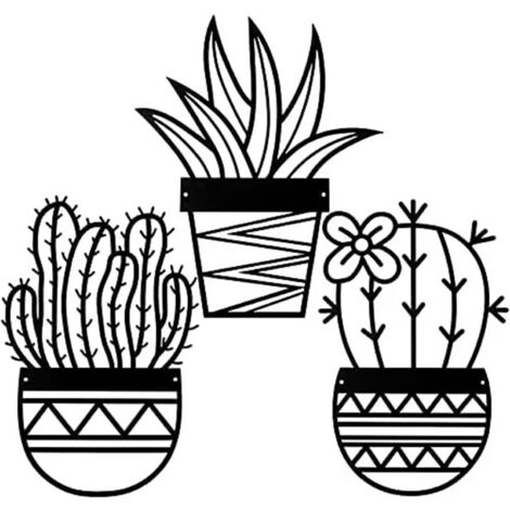 Decoración de pared de cactus de metal [Hierro negro, 25 x 20 cm, 240 g, 3 piezas] Diseño único, moderno y minimalista