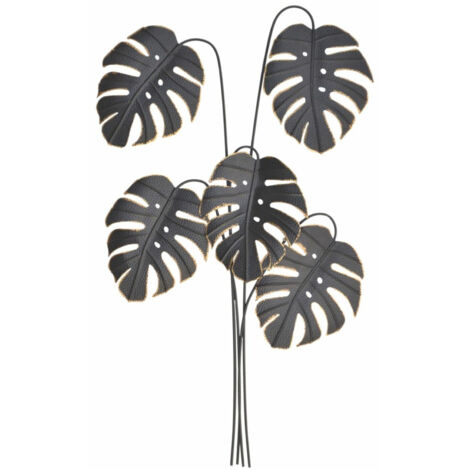 Decoración de pared de hojas de Monstera de metal dorado negro DEC05059