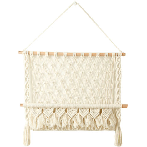 Decoración de pared de macramé natural hecha de cuerda de algodón y madera, 50 x 45 cm, estilo boho, idea de regalo para el hogar.