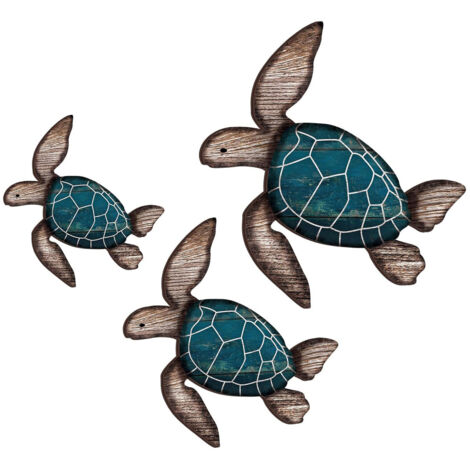 Decoración de pared de madera con motivos marinos, diseño de tortuga, juego de 3 piezas, grande, mediano, pequeño, para sala de estar o baño.