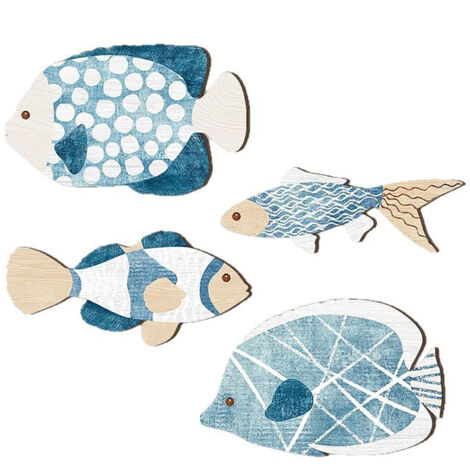 Decoración de pared de madera [PP-GP-62], 4 adornos marinos colgantes, peces nórdicos