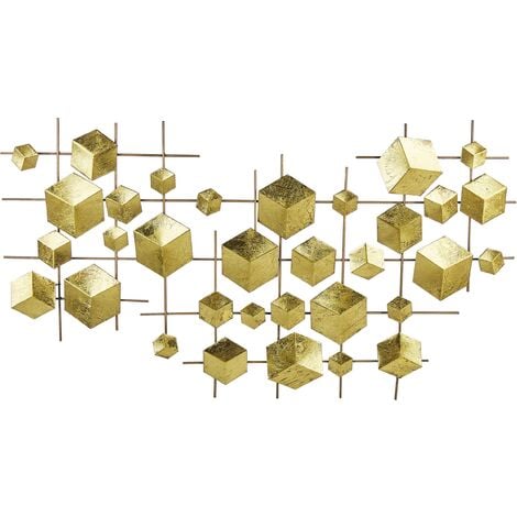 Decoración de pared de metal dorado 89 x 45 cm patrón geométrico cubos Flerovium
