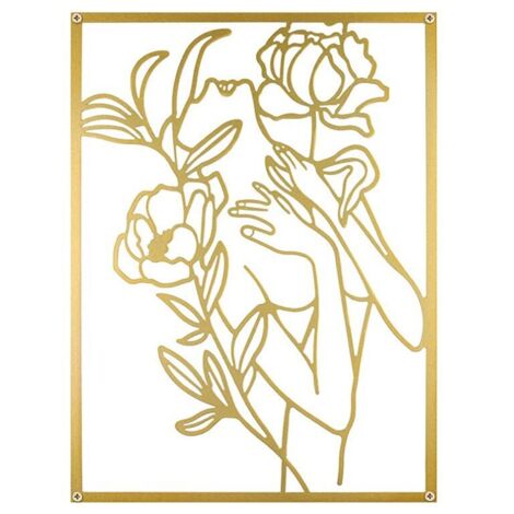 Decoración de pared de metal dorado, decoración de pared con forma de mujer de metal, escultura de metal, arte de pared, decoración de pared con forma de cuerpo de mujer abstracta, dibujo de pared abs