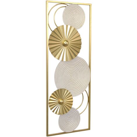 Decoración de pared de metal dorado y blanco crema – Diseño de círculos y flores – 90 cm DEC050031