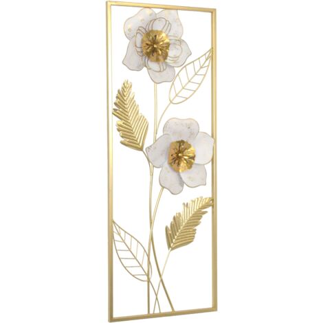 Decoración de pared de metal dorado y crema – Elegante estampado floral – 90 cm DEC050032