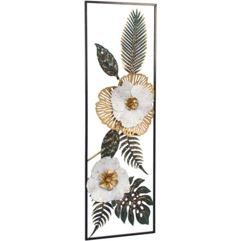 Decoración de pared de metal - Patrón de follaje dorado y verde 30x4x90 cm DEC050034