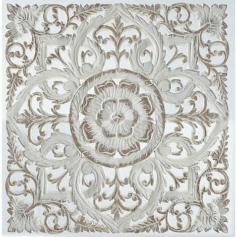 Decoración de Pared DKD Home Decor Blanco Mandala Madera MDF (60 x 2 x 60 cm)