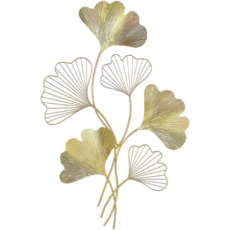 Decoración de pared dorada de altura 79 cm con motivos en forma de hoja Indium