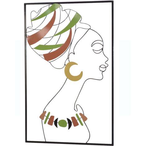 Decoración de pared en metal “Mujer africana” – Multicolor – 72 cm DEC050004