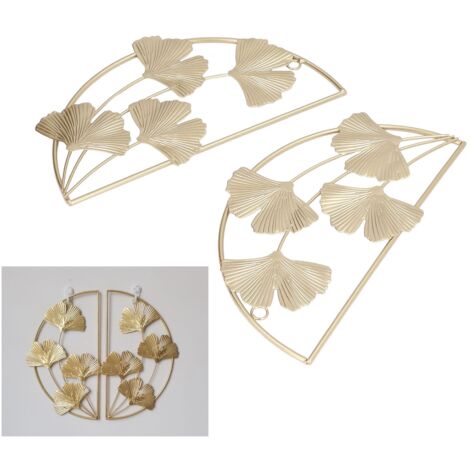 Decoración de pared hoja de ginkgo, metal dorado, estilo nórdico, 2 piezas, 28,5 cm, marco de hierro minimalista moderno, placa de escultura 3D, habitación