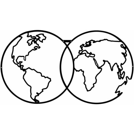Decoración de pared mapa del mundo 9 60x34 cm metal negro Homemania - Negro