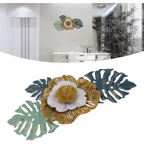 Decoración de pared moderna de metal azul con estampado floral: elegante arte mural floral de metal para sala de estar, dormitorio y comedor.