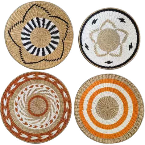 Decoración de pared nórdica hecha a mano – juego de 4 piezas con girasoles y motivos geométricos de ratán – diámetro 30 cm