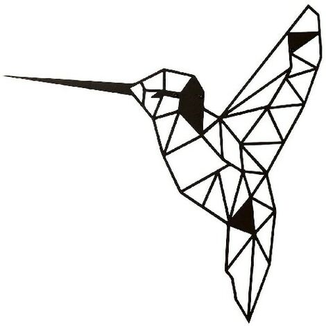 Decoracion de Pared Pajaro - Wall Art - Colibri - para Sala de Estar, Dormitorio - Negro en Acero, 44 x 0,15 x 44 cm