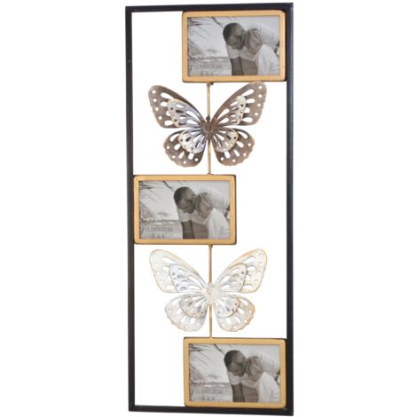 Decoración de pared para colgar con marco de fotos de metal negro/beige 25x3x61 cm DEC05087