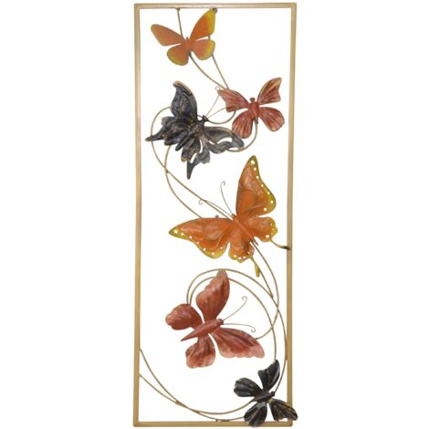 Decoración de pared para colgar estampado de mariposas metal antracita/terra 28,5x4x74,5 cm DEC05080