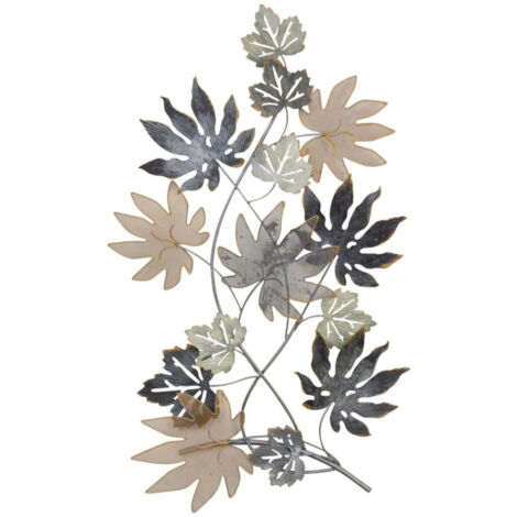 Decoración de pared para colgar patrón de hojas beige plata negro en metal 90x53x5 cm 050000103