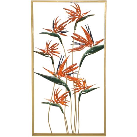 Decoración de pared para colgar patrón de hojas de Strelitzia verde/oro metal 50x5x91 cm DEC05097