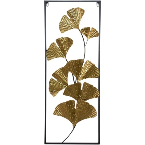 Decoración de pared patrón de hojas en metal dorado 35x4x90 cm DEC05071