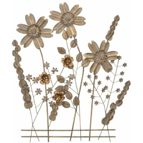 Decoración de pared prado de flores en metal dorado antiguo 80x5x88 cm DEC05057