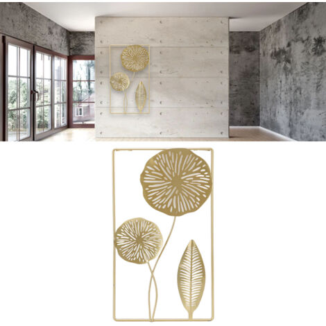 Decoración de pared rectangular y delicada, hecha de hierro dorado, para salas de estar y bares de cafetería.