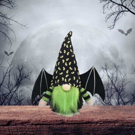 Decoración de peluche de gnomo de Halloween con alas de murciélago  2 piezas