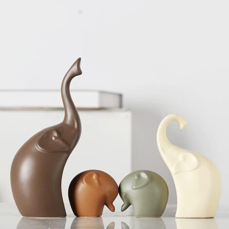 Decoración de Porcelana en Forma de Elefantes de Cerámica - Decoración Artística y Creativa - Regalo para la Familia - para Cuatro Personas - Cuatro Elefantes