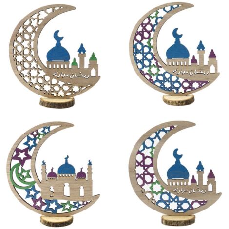 Decoración de Ramadán, escultura de madera hueca, adornos para festivales islámicos, fiesta de Mubarak, luna y estrellas, dimensiones: 19 x 17 x 6,5 cm, cuerda, práctico