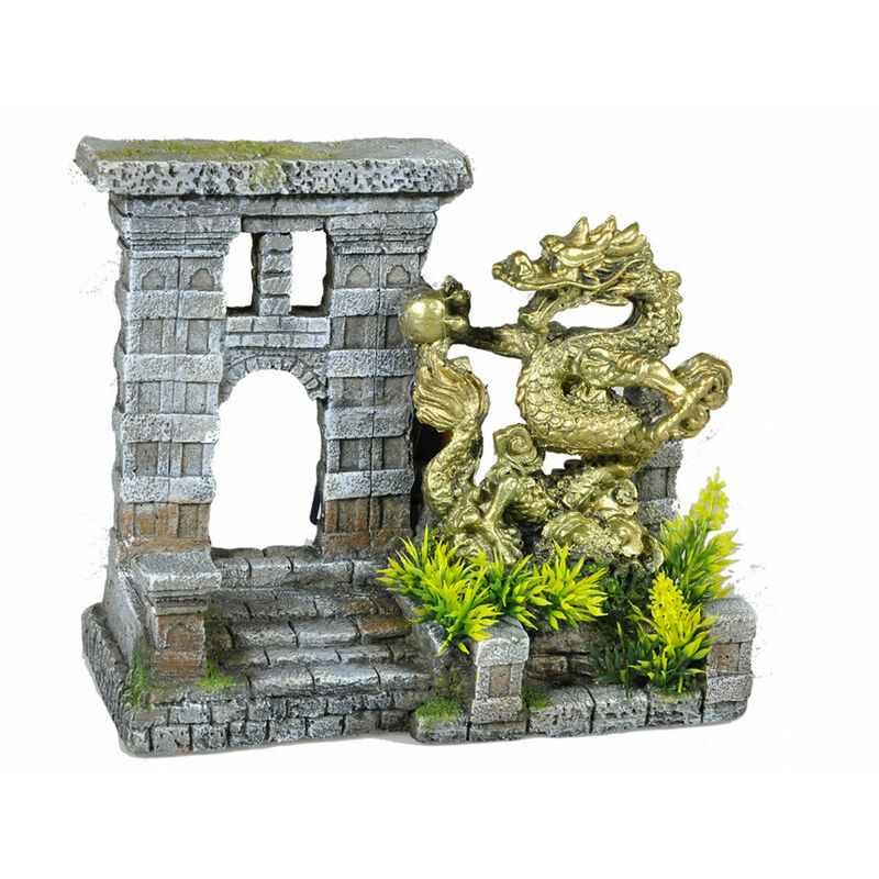 

Puerta del dragón, tamaño 21,5 x 11 x 18,5 cm. decoración del acuario.