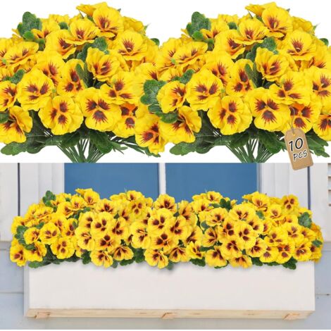 Decoración Exterior con 10 Flores Artificiales Amarillas - Resistentes a los Rayos UV y a la Intemperie  Para Jardín, Ventana, Plástico Premium