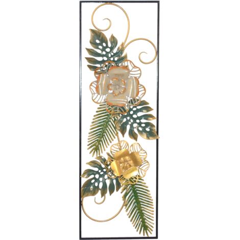 Decoración floral de pared de metal - Elegancia negra y dorada 30 x 4 x 90 cm DEC050033