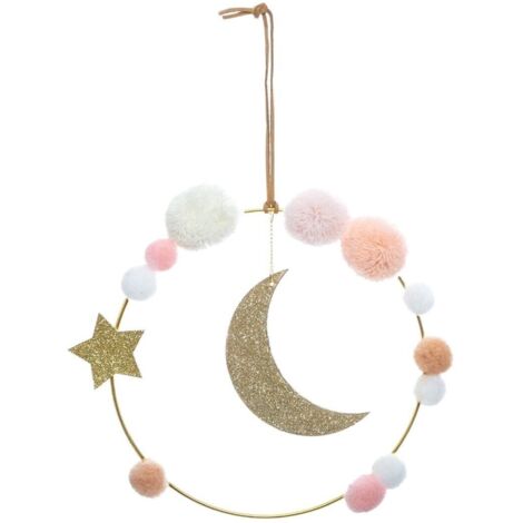 Decoración infantil Luna, pompones y hierro