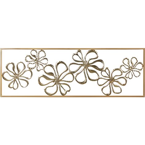 Decoración moderna de pared arte de hierro 90 x 31 cm pieza decorativa hecha a mano diseño floral dorado Cerium