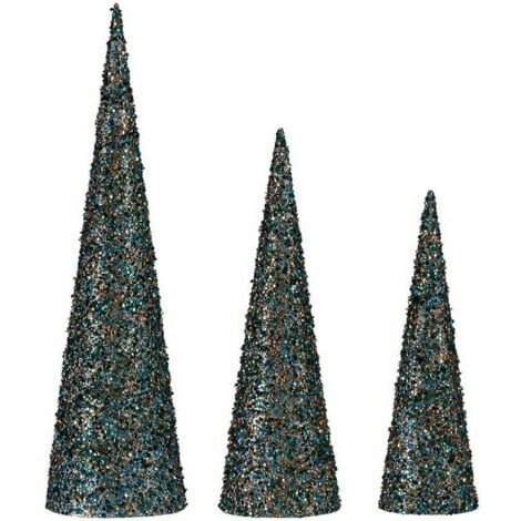 Decoración navidad conos lentejuelas azul dorado plástico