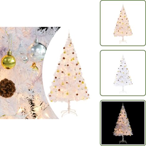 Decoración Navidad - vidaXL Árbol de Navidad preiluminado con luces y bolas blanco 210 cm - Árbol exterior