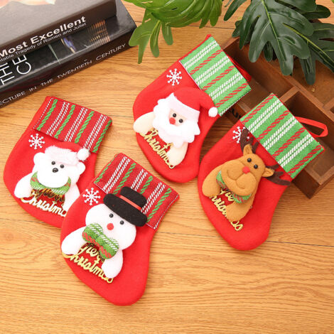 Decoración navideña, 4 piezas de calcetines navideños, bolsa de regalo colgante, ciervo + anciano + muñeco de nieve + osito - Estilo 1