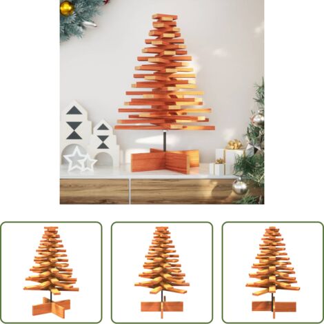 Decoración Navideña -  Árbol de Navidad de adorno madera maciza pino marrón cera 80 cm