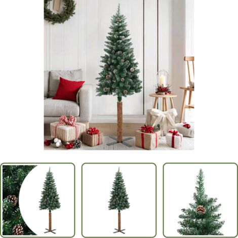 Decoración Navideña -  Árbol de Navidad delgado madera auténtica y piñas PVC 150 cm
