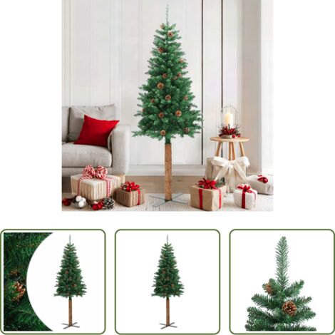 Decoración Navideña -  Árbol de Navidad delgado madera auténtica y piñas PVC 180 cm