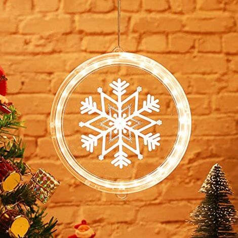 Decoración navideña para ventana, luz navideña para ventana, decoración para árbol de Navidad, decoración navideña para ventana de interior, luz LED navideña a pilas (copo de nieve) [Clase energética 