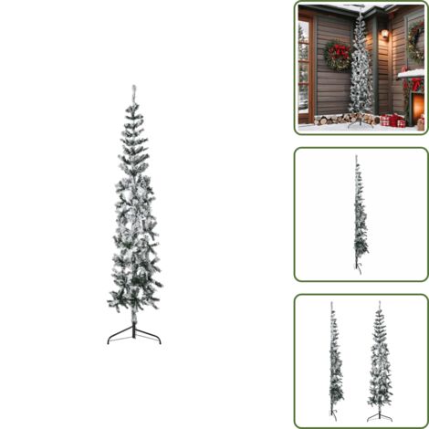 Decoración Navideña - vidaXL Mitad árbol Navidad artificial delgado con nieve 210 cm - Árbol de Navidad ahorra espacio